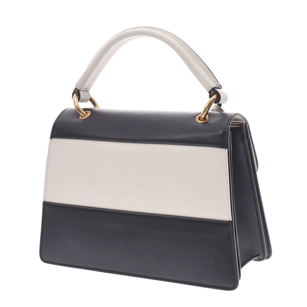 Gucci White Bag Calfskin Jeweled Top Pearl Margaret Queen Handle Black Faux
